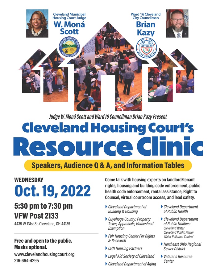 Cleveland Housing Court is co-hosting a Housing Resource Clinic in Ward 16 on Oct. 19, 2022