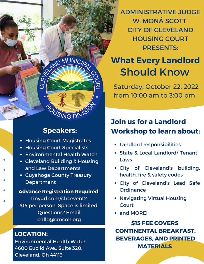 Cleveland Housing Court is hosting a Landlord Workshop on Oct. 22, 2022.